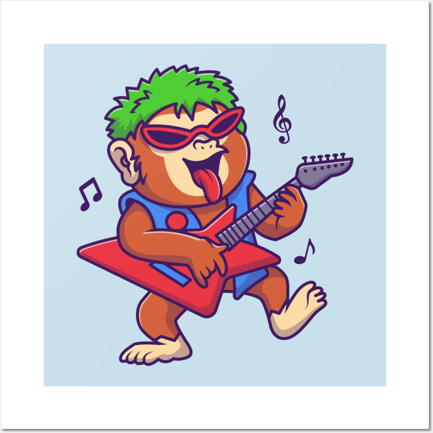 Cute Monkey Rocker Playing Guitar Music Cartoon Wall Art by Catalyst Labs